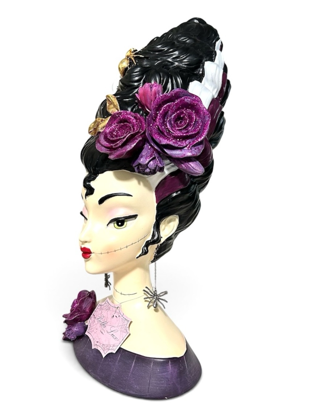 NEW Bella Lux Bride of Frankenstein Head Bust Spider Earrings Halloween Decor - Picture 3 of 6